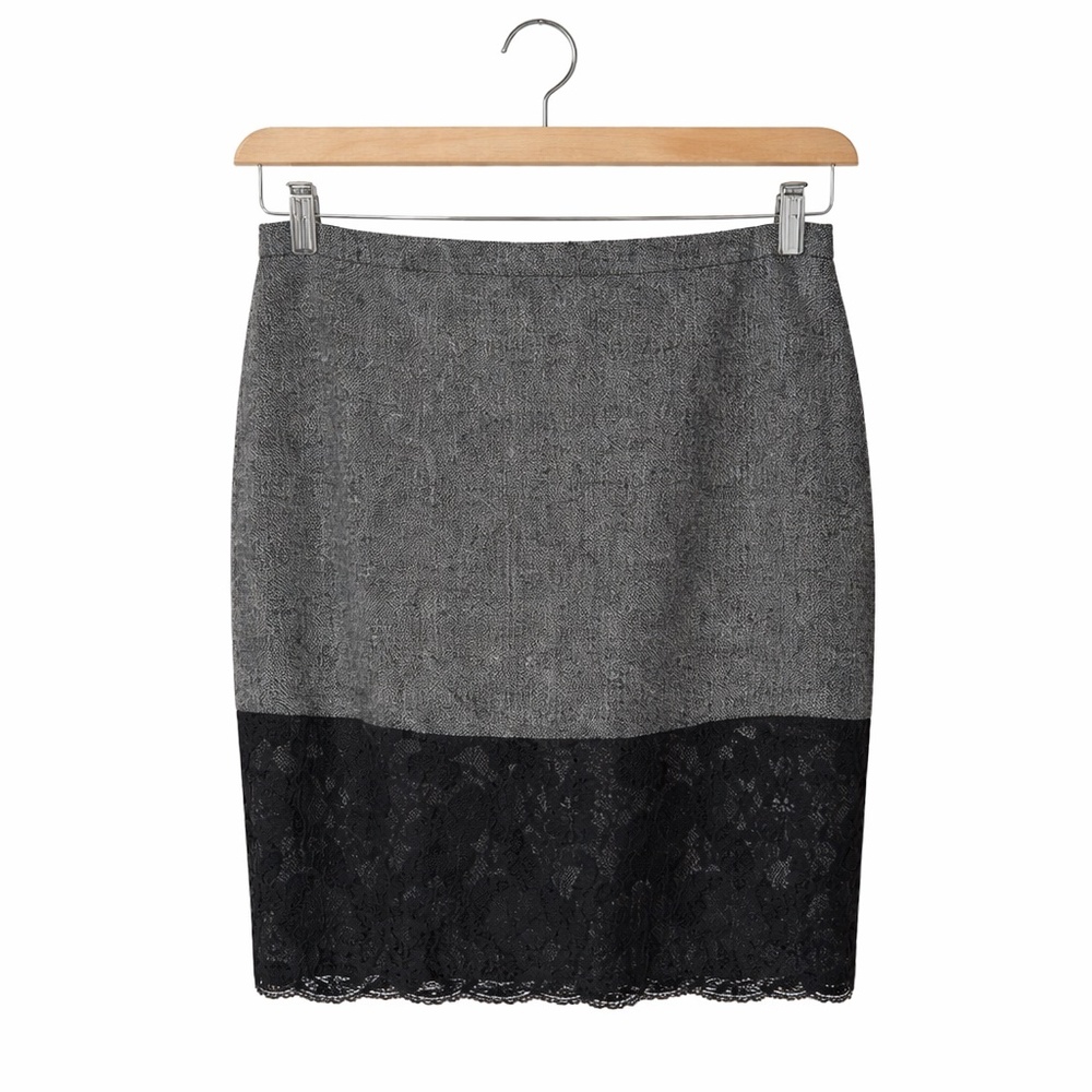J Crew Tweed Pencil Skirt Black Lace Hem Sparkle Size 6 Classic Chic Preppy